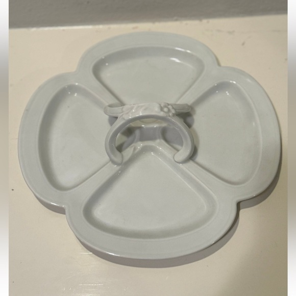 Vintage Limoges France White Porcelain Sectioned Tray w/ Floral Detailed Handle - Picture 2 of 9